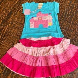 NWT Lemon Loves Lime Appliqué Sandcastle Tee and Matching Ruffle Skirt